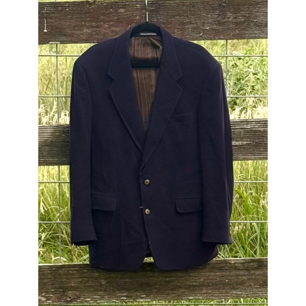 Mens Navy Blue Two‎ Button Blazer Sport Coat Made in Canada Striped Lining